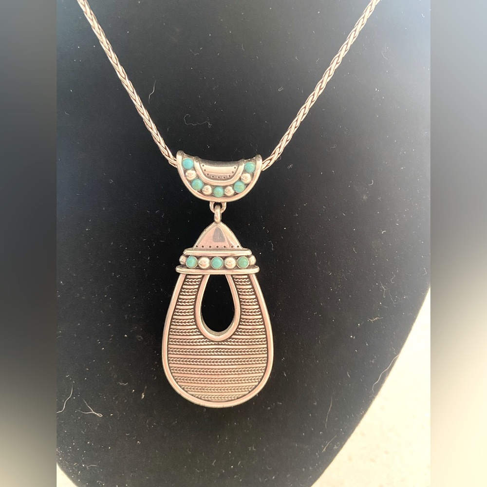 Brighton Indie Pendant Silver Necklace with turquoise 16-18” adjustable